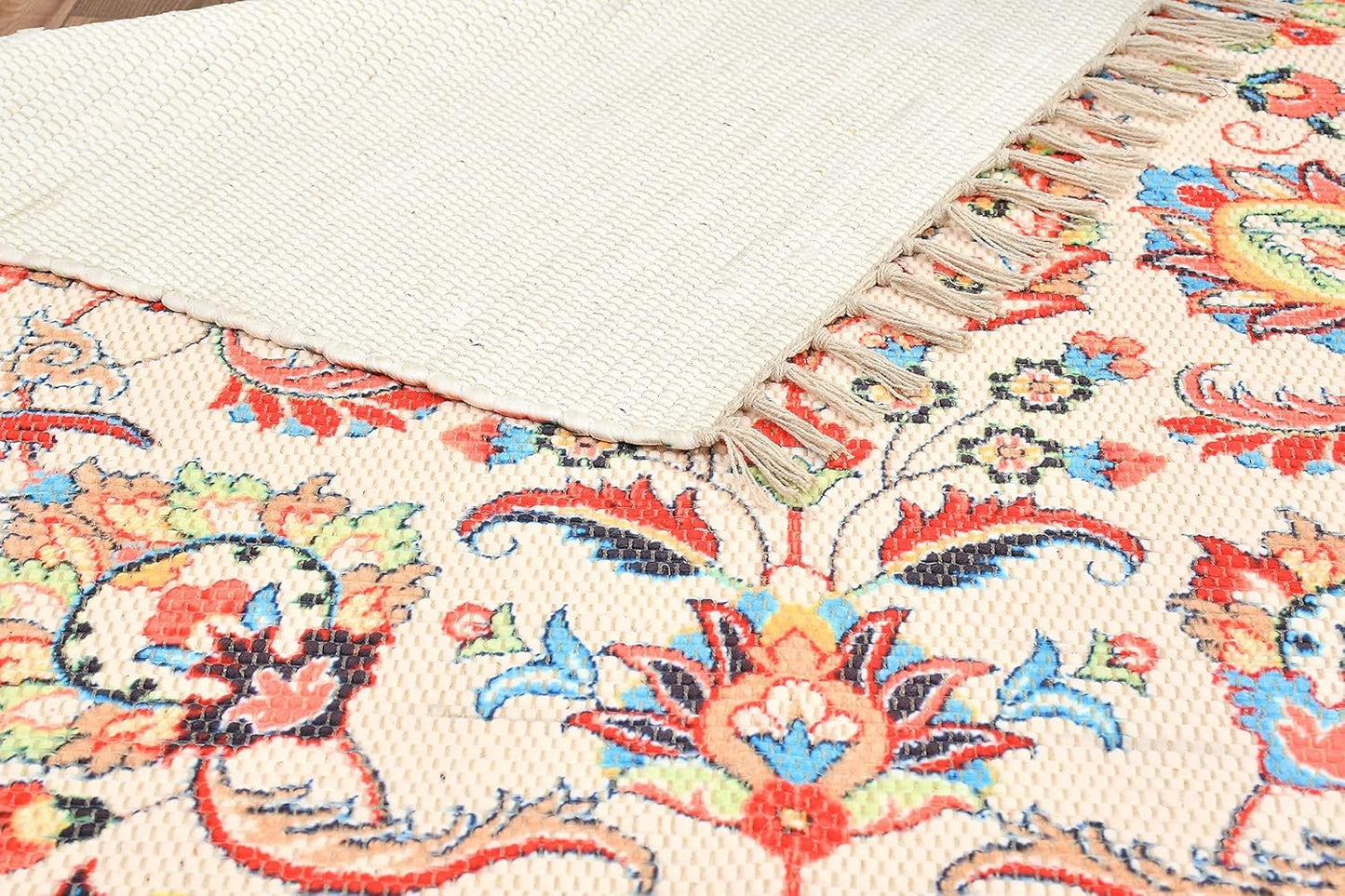 Brunchy Sustainable Printed Modern Dhurrie/Rugs/Carpet upcycled from Scrap Fabric for Living Room/Bedside Runner for Enhanced Decor (2x3 feet)