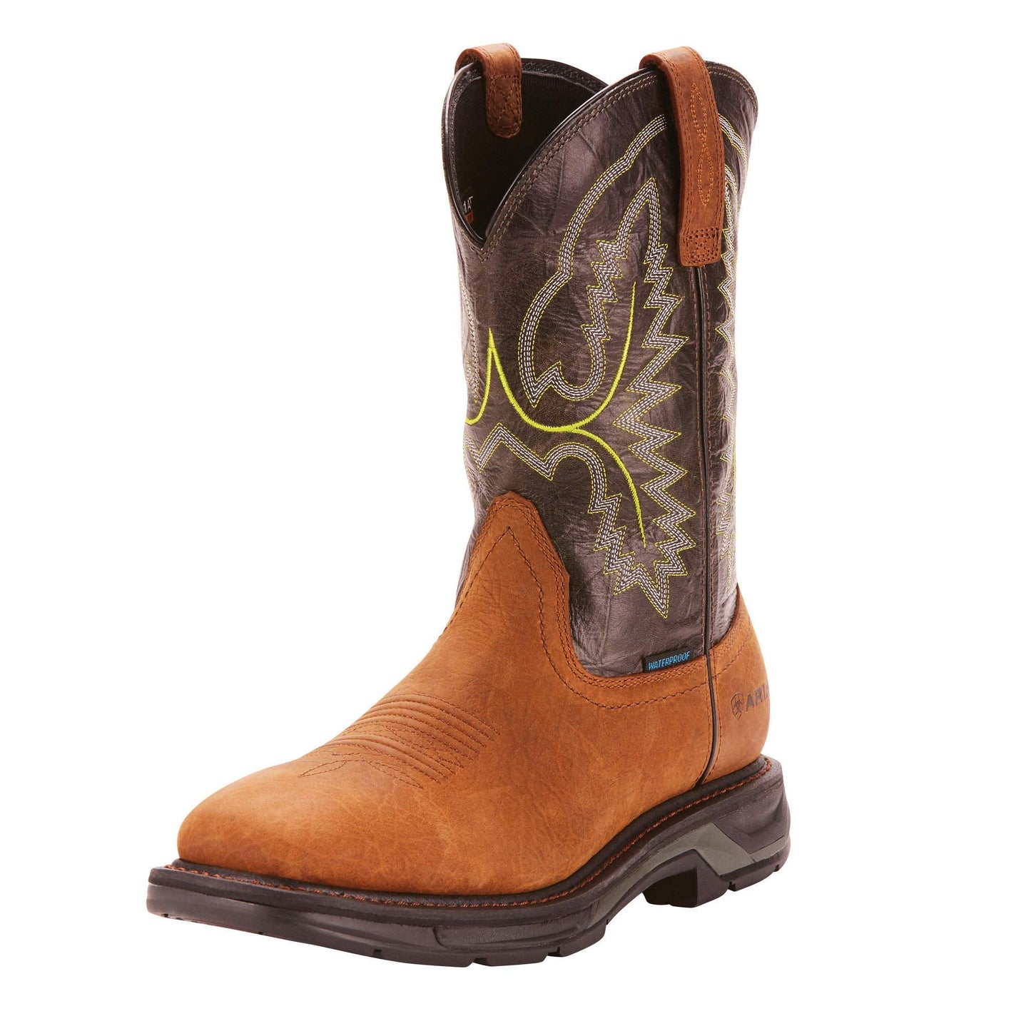 ARIAT Mens WorkHog XT Wide Square Toe Waterproof Work Boot Distressed Brown/Bravo Brown 10