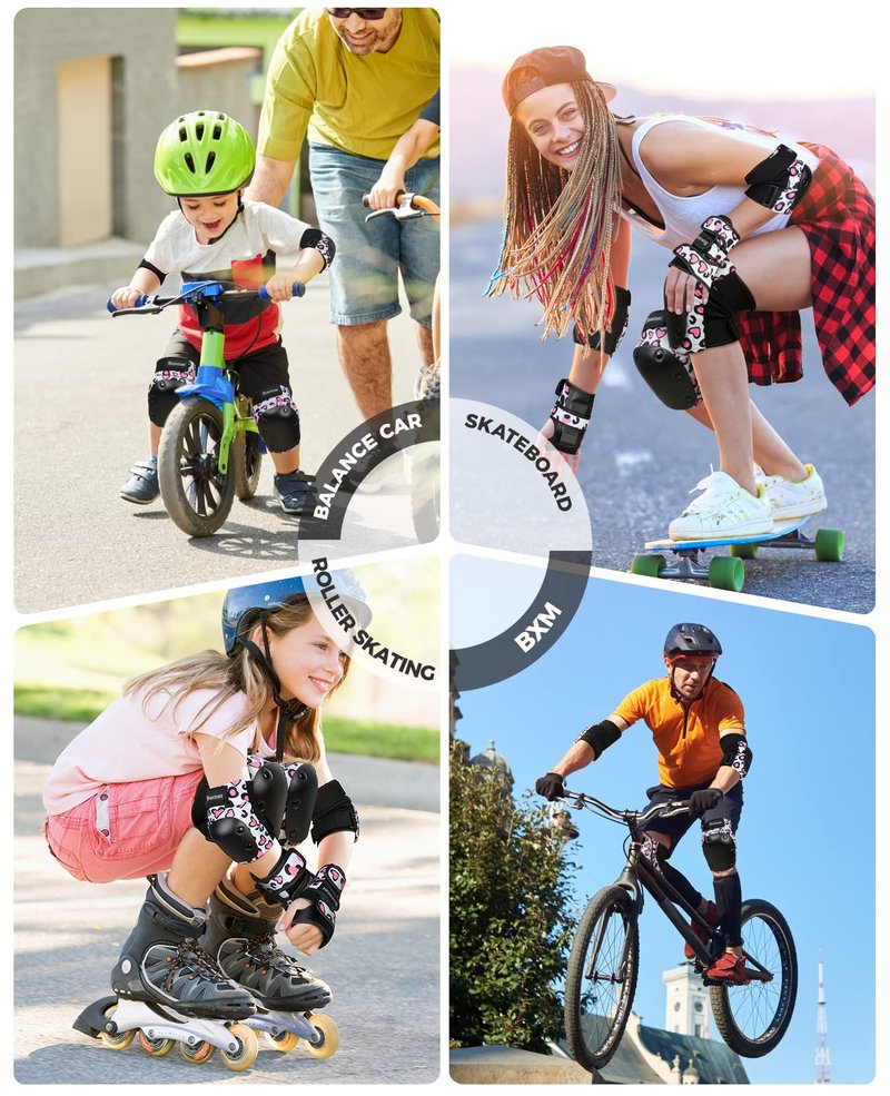 BOSONER Adult/Women/Kid Knee Pads Elbow Pads Wrist Guard 6 in 1 Protective Gear Set for Skating Skate Skateboarding BMX Bicycle Inline Roller for Men Women Child Kids
