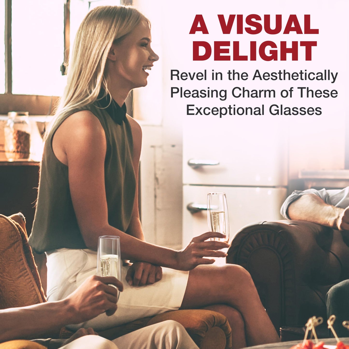 Eparé Double Wall Stemless Champagne Flutes Glass - Set of 2 Lightweight Mimosa and Prosecco Glasses for Bridal Shower, Bridesmaid Gift - Modern Stemless Champagne Glasses