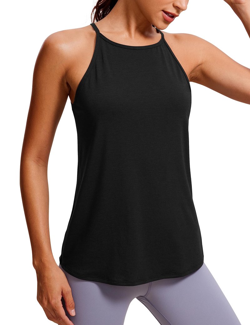 CRZ YOGA Halter High Neck Workout Tops for Women Flowy Cami Sleeveless Tank Athletic Yoga Shirts Black X-Small