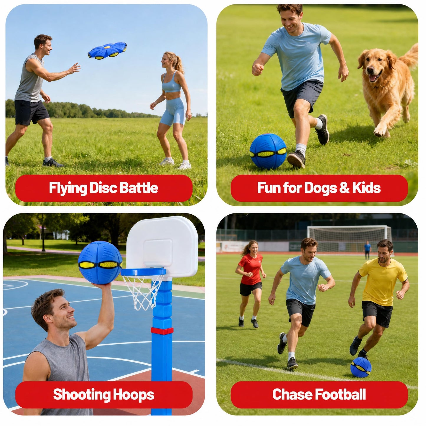 Comnonage Magic Metaball, Magic Bouncing Ball, 2PCS Magic Flying Saucer Interactive Pop-Up Transform Toy, Family Interaction Red and Blue Bouncy Ball, Delay Frisbee Flying Disc Toy with 6 Light