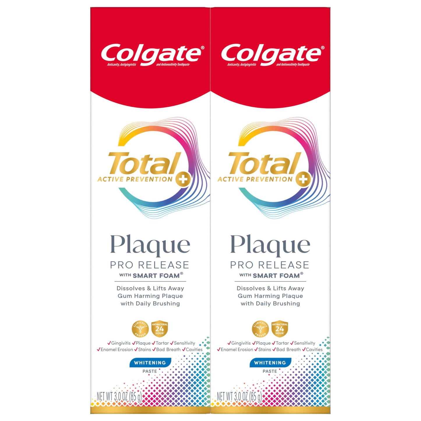 Colgate Total Plaque Pro Release Whitening Toothpaste, 2 Pack, 3.0 Oz Tubes