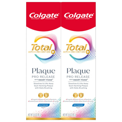 Colgate Total Plaque Pro Release Whitening Toothpaste, 2 Pack, 3.0 Oz Tubes