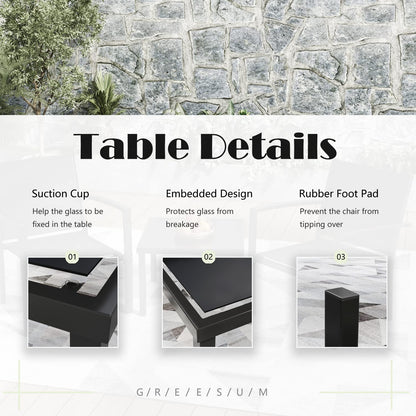 Greesum 3 Pieces Patio Furniture Set Outdoor Conversation Textilene Fabric Chairs for Lawn, Garden, Balcony, Poolside with A Glass Coffee Table, Black