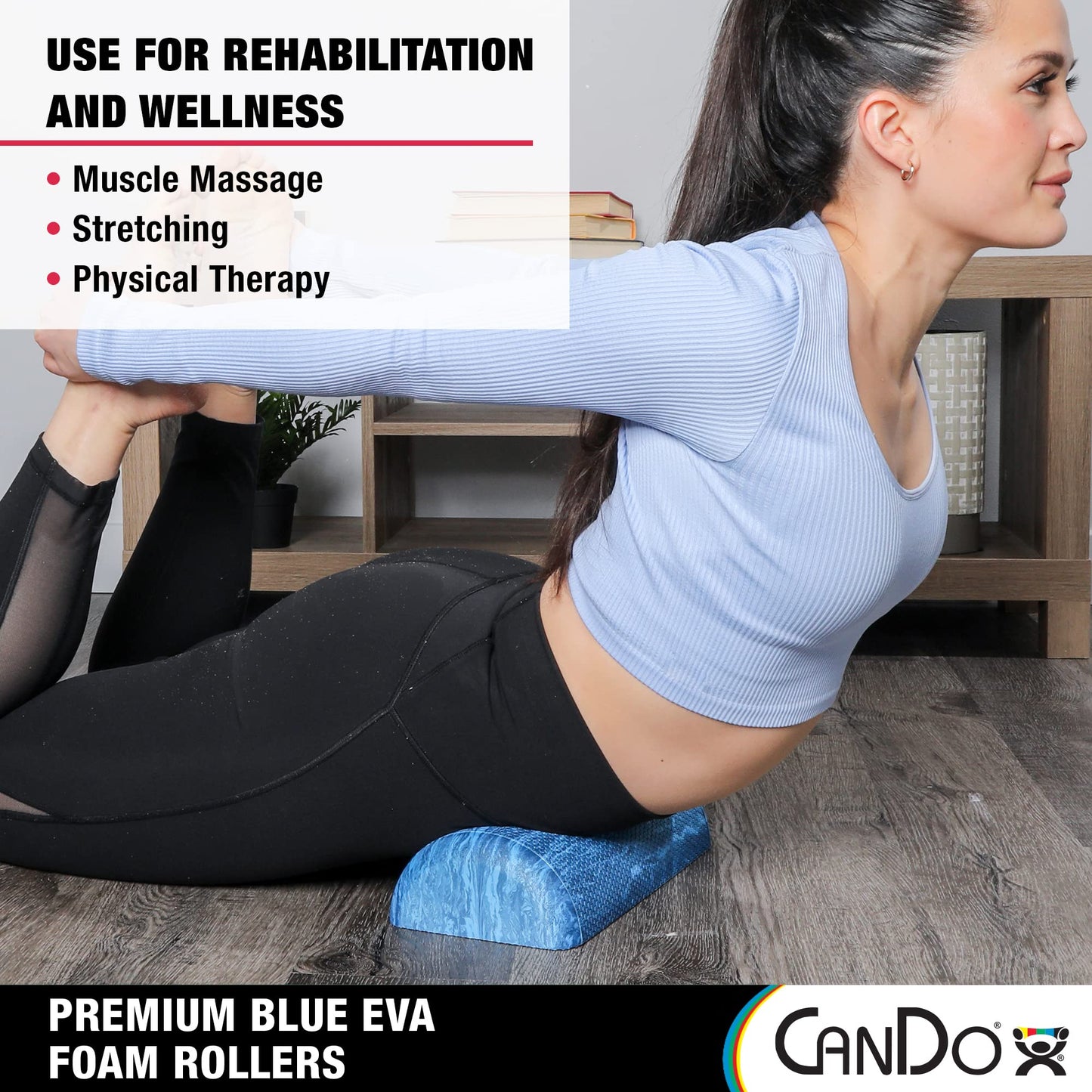 CanDo Premium Blue Marble EVA Foam Roller for Muscle Restoration, Massage Therapy, Sport Recovery and Physical Therapy 6" x 12" Half-Round