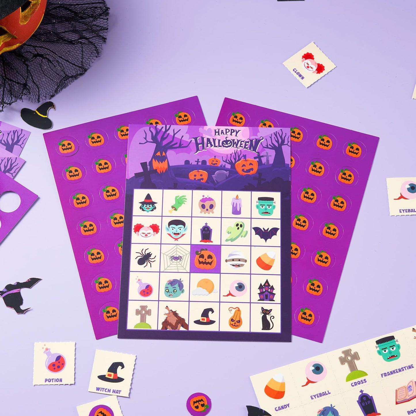 JOYIN 32 Players Halloween Bingo Card Game, Kids Bingo Cards Set for Halloween Party Games, Large Group Family Activities, School Classroom Party Supplies