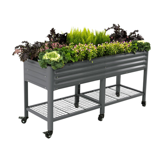 Rolling Elevated Raised Garden Bed-V Series, 2' x 6' Garden Beds with Legs & Storage Rack for Patio & Porch, 1000 Lbs Weight Capacity, Outdoor Planter Box for Vegetables Flower Herbs, Modern Gray