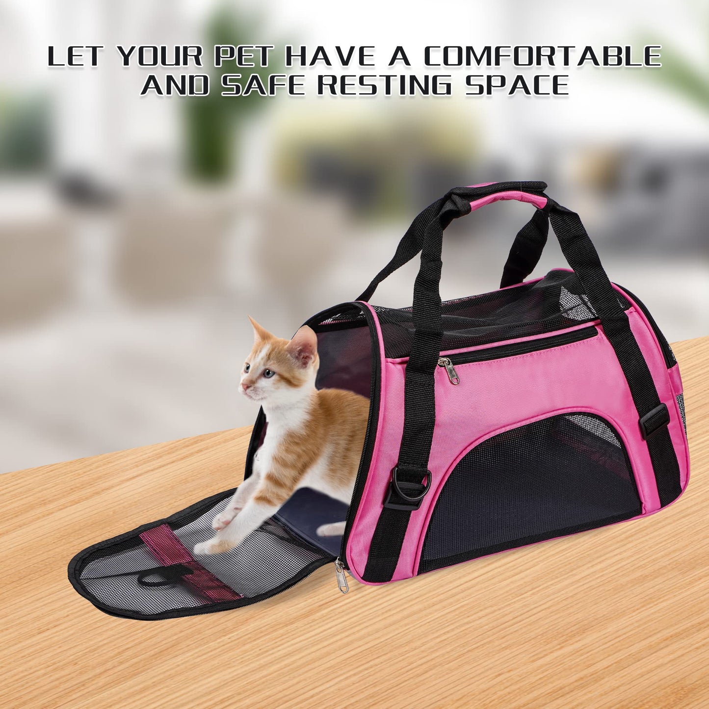Soft-Sided Foldable Cat/Dog/Pet/Puppy Carrier Bag,Portable Pets Travel Carriers For Cats/Dogs/Pets With Shoulder Strap & Removable Mat,Durable Comfort Cat Basket Airline Approved(Pink,Small)