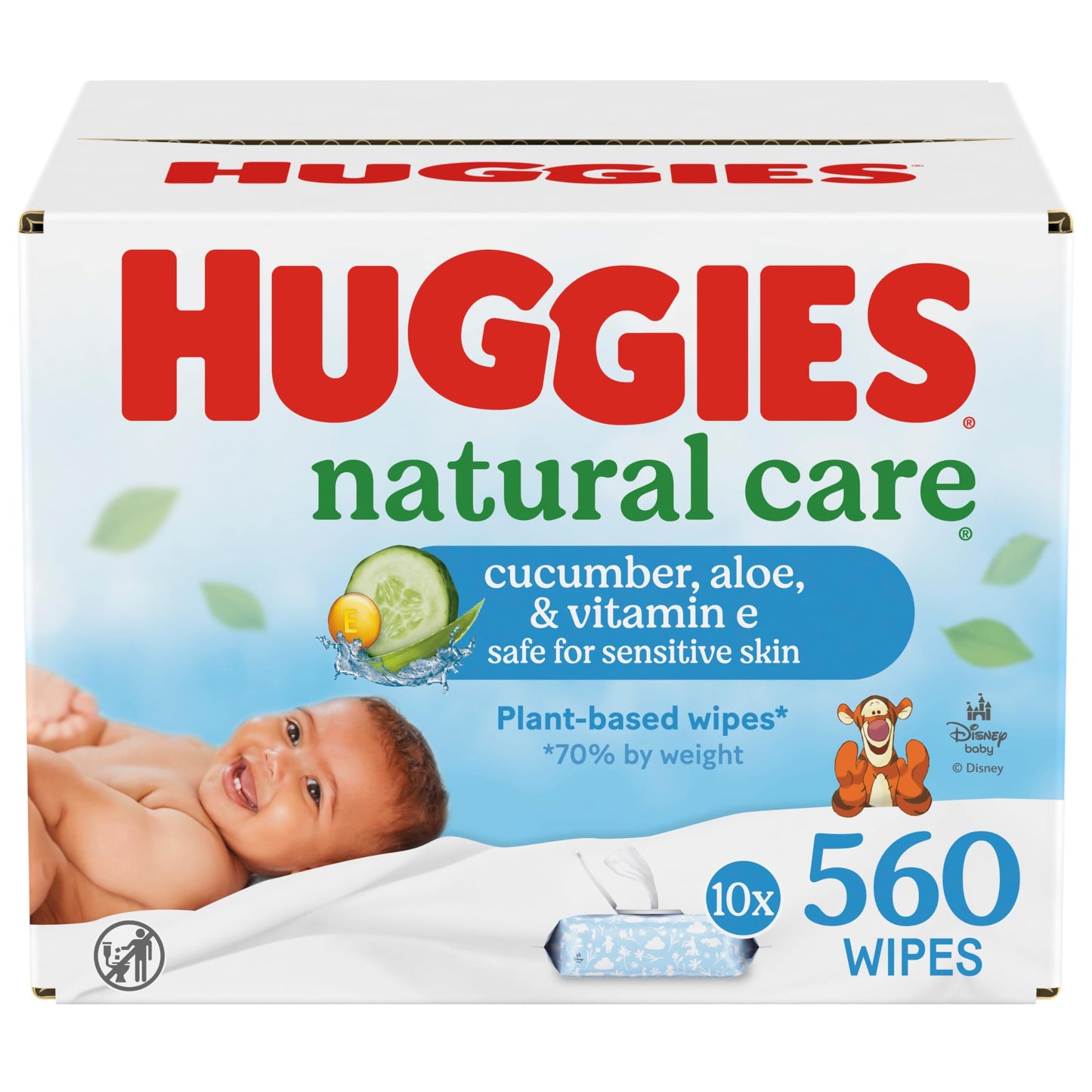 Huggies Natural Care Cucumber, Aloe and Vitamin E Baby Wipes, Hypoallergenic, Scented, 10 Flip-Top Packs (560 Wipes Total), Packaging May Vary