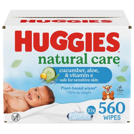 Huggies Natural Care Cucumber, Aloe and Vitamin E Baby Wipes, Hypoallergenic, Scented, 10 Flip-Top Packs (560 Wipes Total), Packaging May Vary