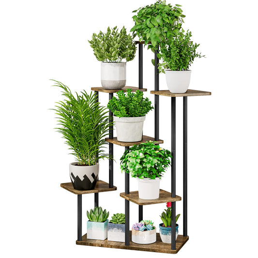 AZERPIAN Plant Stand 7 Tier Indoor Metal Flower Shelf for Multiple Plants Corner Tall Flower Holders for Patio Garden Living Room Balcony Bedroom, Black (7 Tier-Black)