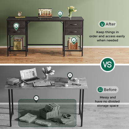 Huuger 63 Inch Computer Desk with 4 Drawers, Mesh Shelf, Gaming, Large Storage, Writing Work Desk for Home, Study, Bedroom, Work from Home, Black