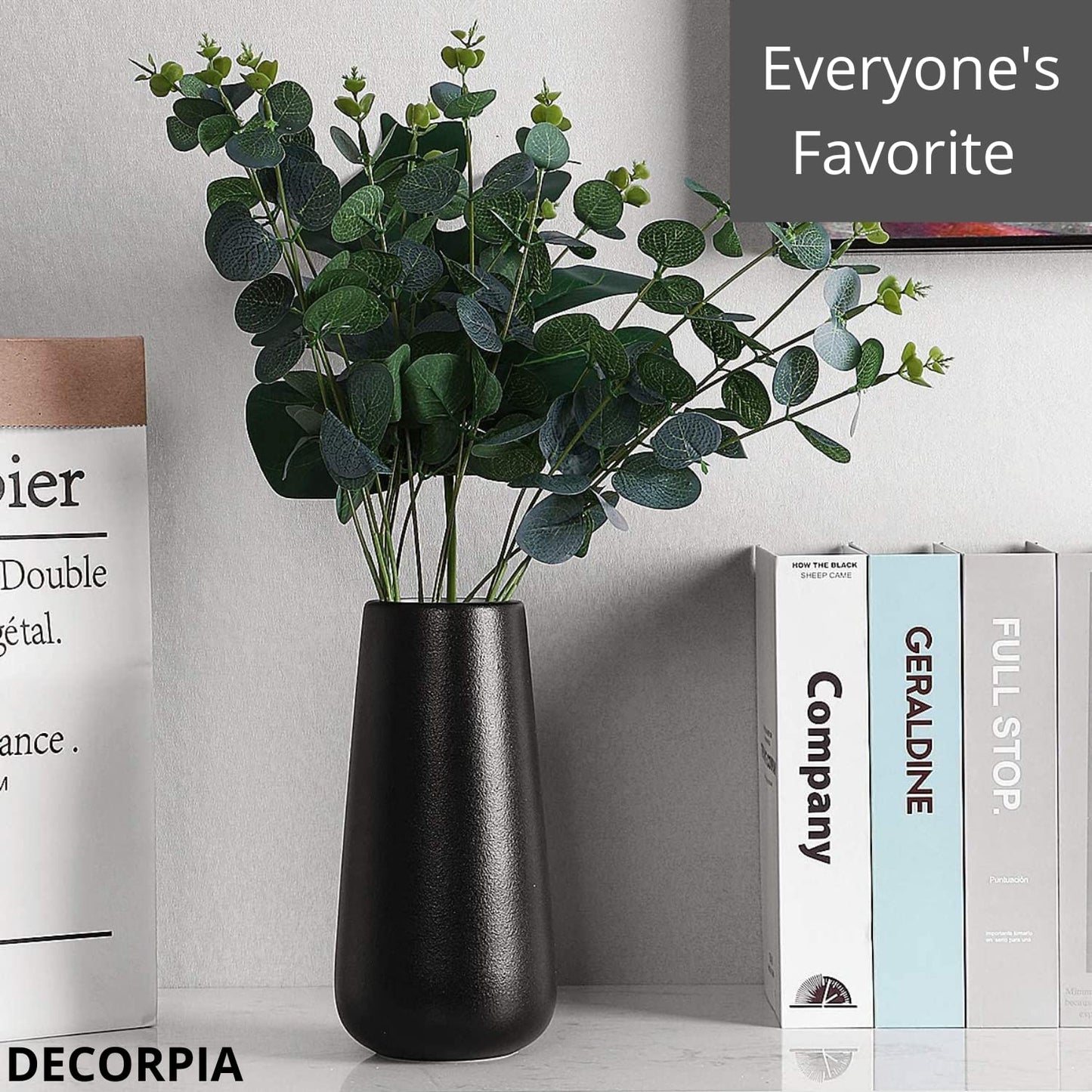 DECORPIA Premium Quality Black Ceramic flower Vase | Home Decor, Vases for Flowers, Farmhouse, Modern, Aesthetic, Bohemian, Pampas Vase