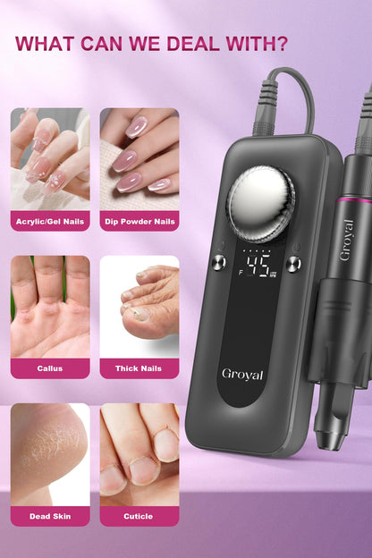Electric Nail Drill Professional, 45000RPM Cordless Electric Nail File for Acrylic Gel Nails, Professional Nail Drill Manicure Pedicure Polishing Shape Tools for Home Salon