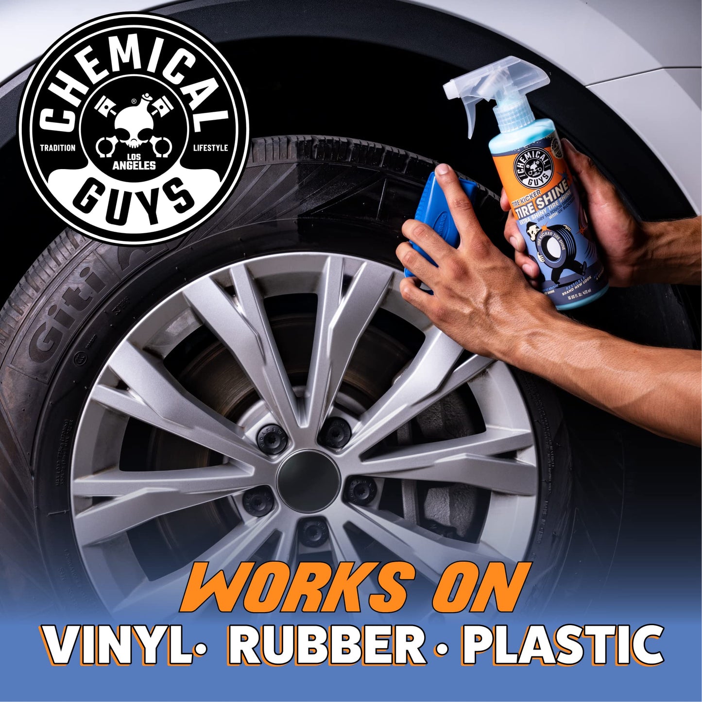 Chemical Guys Tire Kicker Sprayable Extra Glossy Tire Shine (Works on Rubber, Vinyl & Plastic), Great for Cars, Trucks, SUVs, Motorcycles, RVs & More, 16 oz (2 Pack)