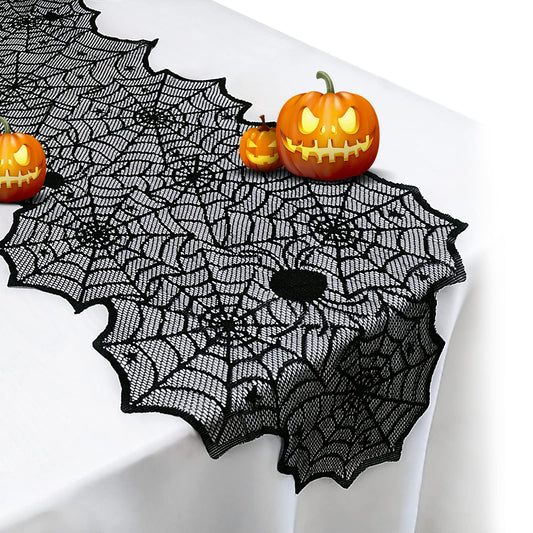 Halloween Table Runner - Black Lace Spider Web Table Runners for Halloween Decor,Vivid Polyester Spider Web Table Runner for Halloween Masquerade Party Dinner Table Decoration 18 X 72 Inch