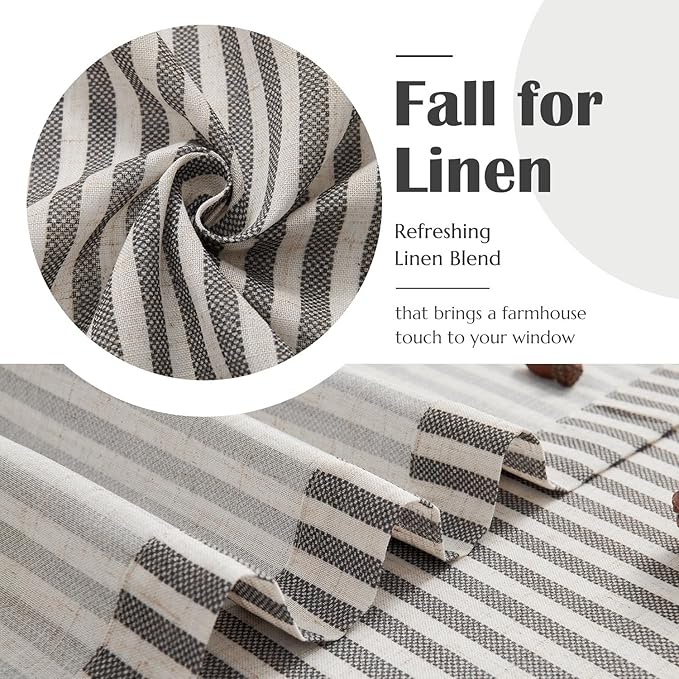 jinchan Striped Linen Kitchen Curtains 36 Inches Tier Curtains Farmhouse Modern Cafe Style Small Window Treatments Airy Light Filtering Rod Pocket for Living Room Bathroom 2 Panels Charcoal Grey
