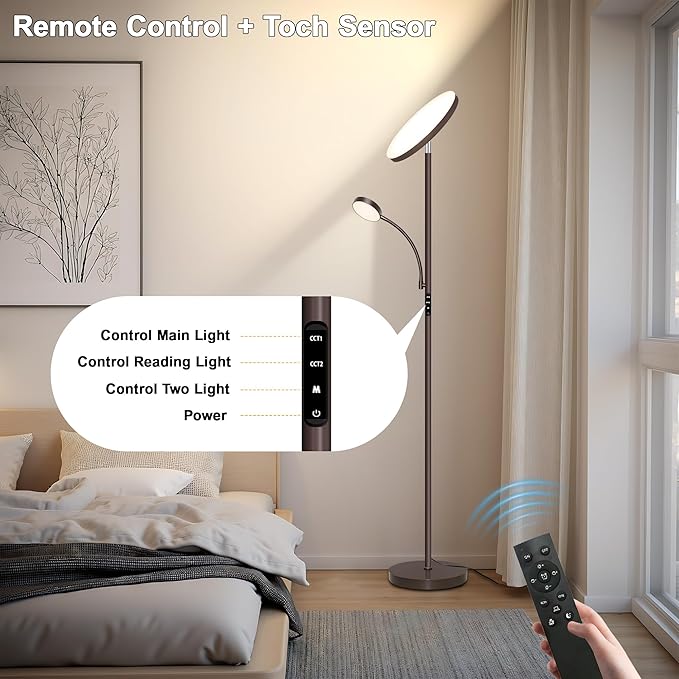 Floor Lamps for Living Room,42W Super Bright LED Floor Lamp,2-in-1 Dimmable Standing Lamp with Reading Light,69'' Tall Lamp with Remote & Touch Control, Modern Floor Lamp for Bedroom,Office