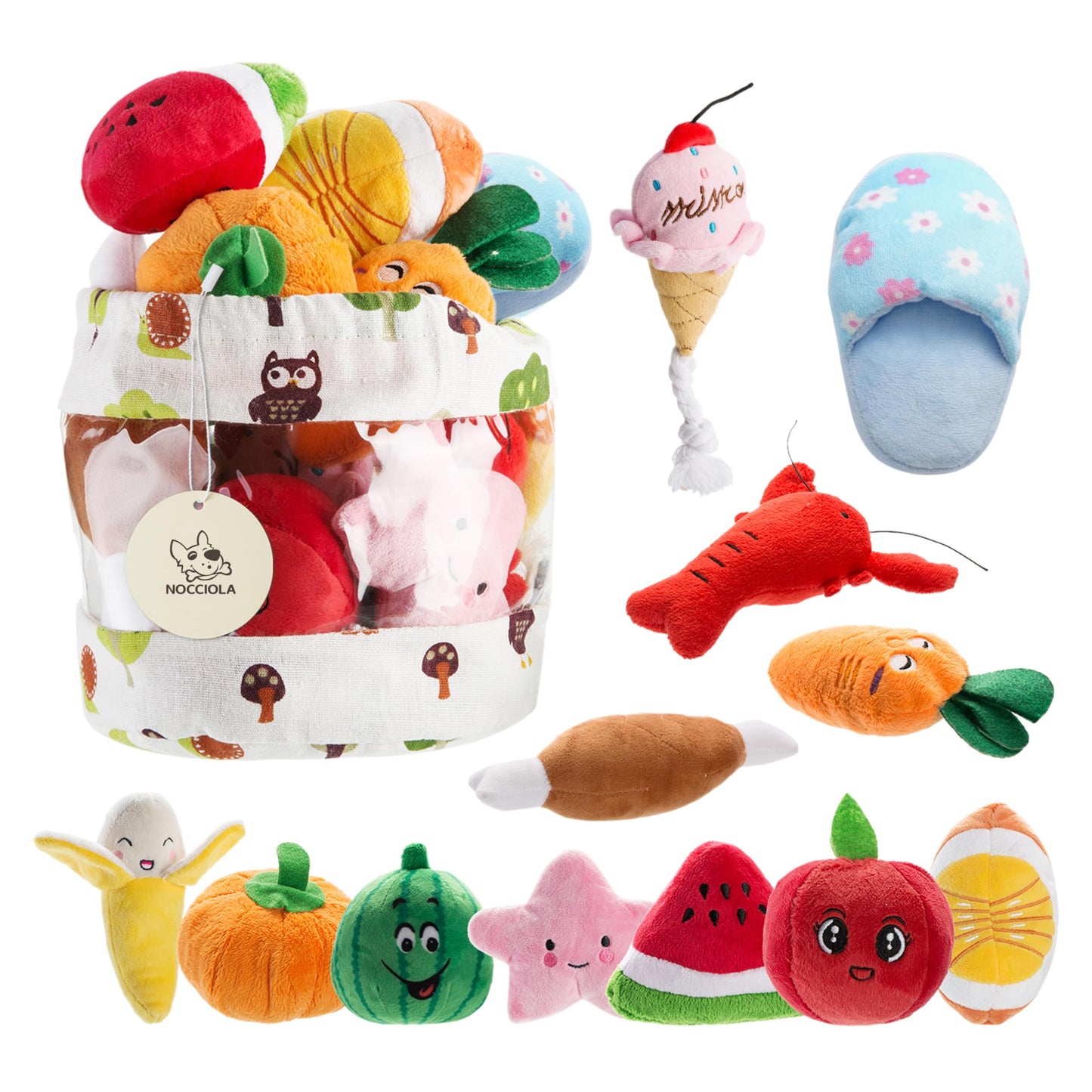 Nocciola 12 Pack Dog Squeaky Toys Cute Plush Toys For Small Medium Dog|Pet Toys|Squeaky Toys|Plush Games| Carry Bag