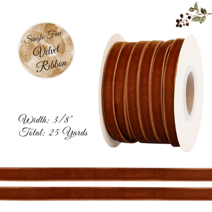 DINDOSAL Brown Velvet Ribbon 3/8 Inch Single Face Dark Brown Thin Velvet Ribbon for Gift Wrapping, Christmas Decorations, Hair Bows, Spring, Handmade Cafts, Home Decor - 25 Yards