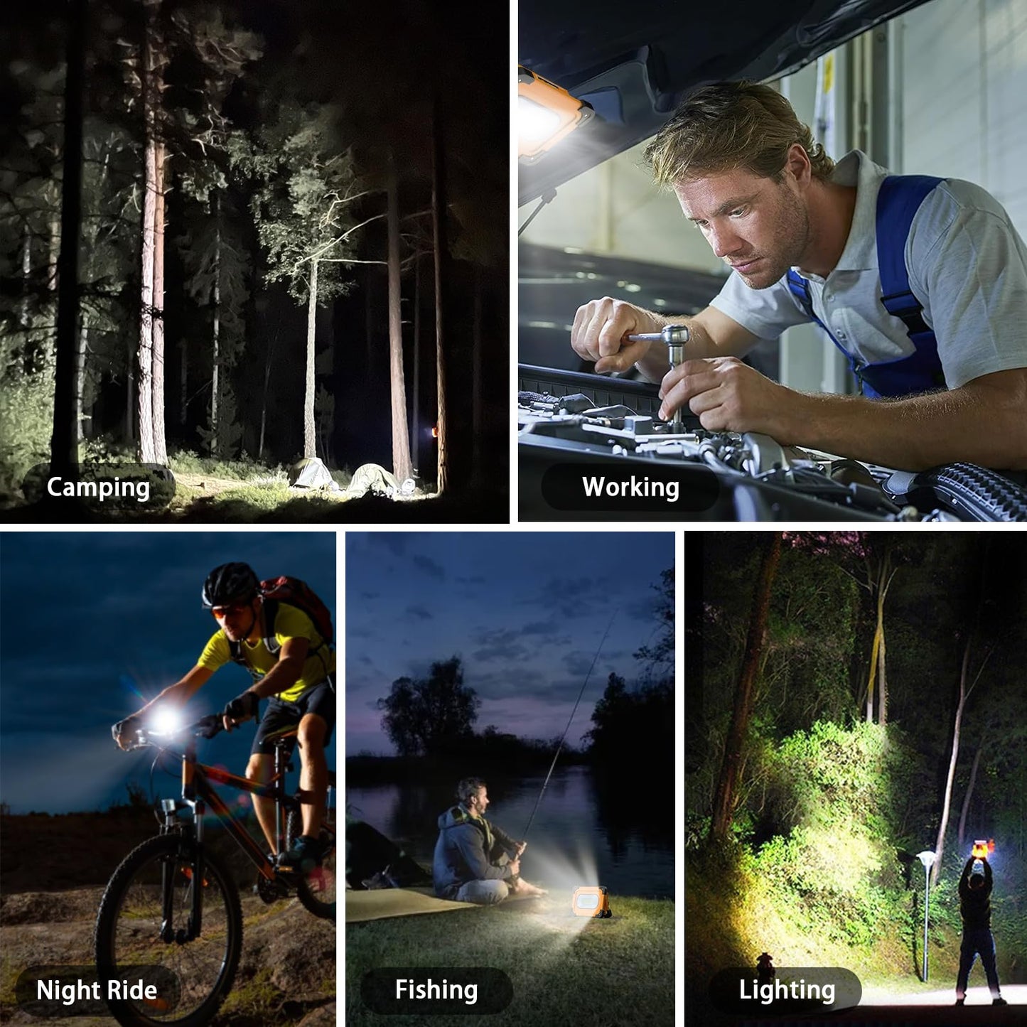 80W Rechargeable LED Work Light, 4 Modes Portable LED Work Light, Waterproof USB 11000 mAh Battery for Repairing, Garage, Camping, Emergency