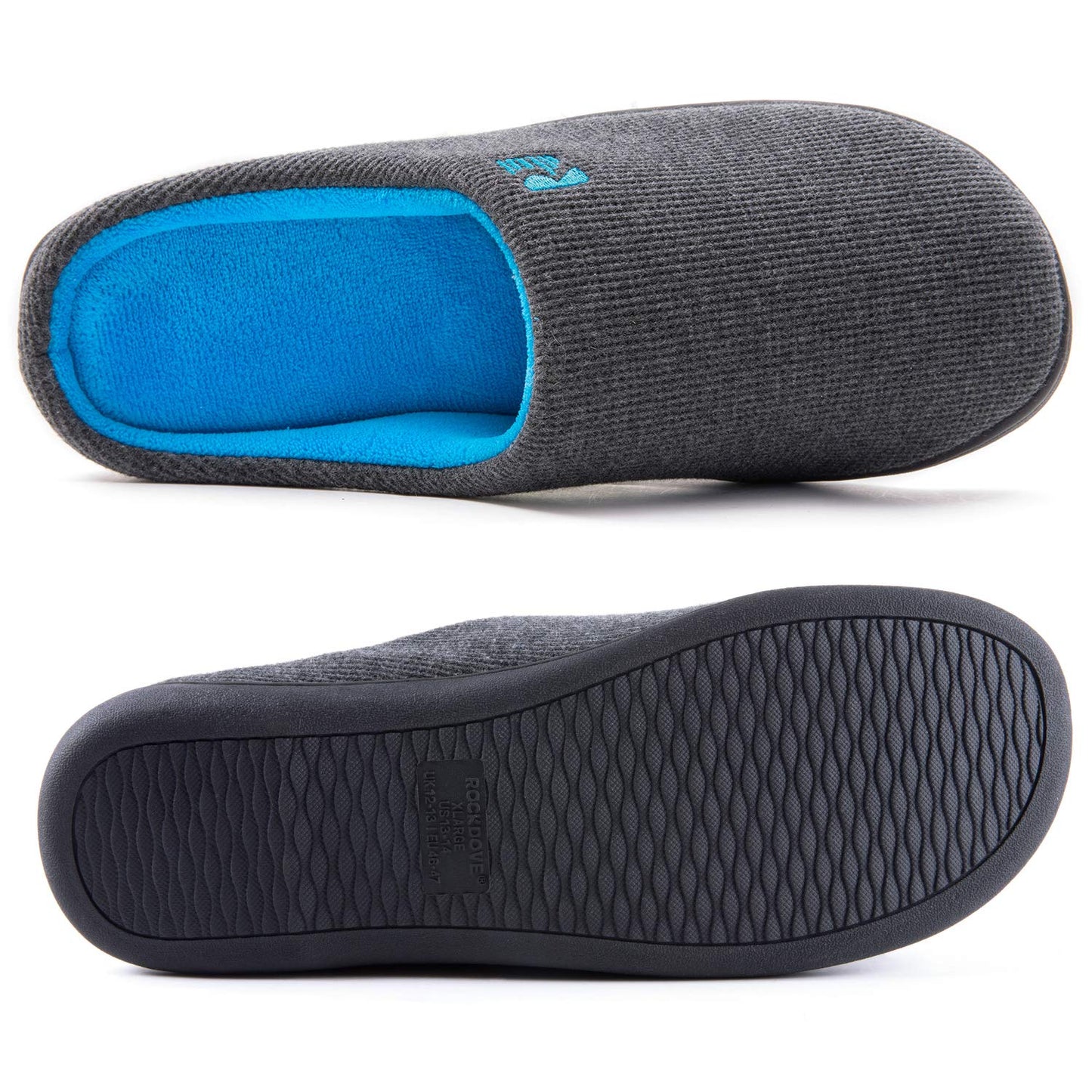 RockDove Men's Original Two-Tone Memory Foam Slipper, Size 8/9 UK Men, Dark Grey and Blue