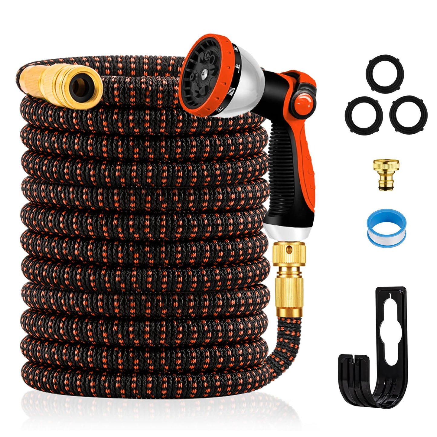 Expandable Hose Pipe 100FT, Upgraded 3-Layer Latex No-Kink Flexible Garden Hose, 3/4"&1/2" Metal Connectors, 10 Function Spray Nozzle, Water Hose for Gardening, Washing & Cleaning (100ft/30m)