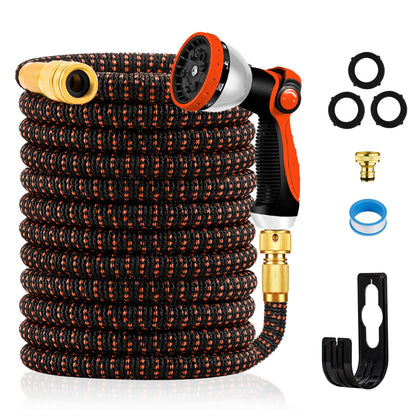 Expandable Hose Pipe 100FT, Upgraded 3-Layer Latex No-Kink Flexible Garden Hose, 3/4"&1/2" Metal Connectors, 10 Function Spray Nozzle, Water Hose for Gardening, Washing & Cleaning (100ft/30m)