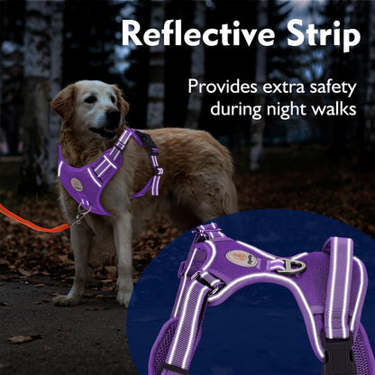 Hipubby Dog Harness Small Sized Dog, No Pull Pet Harness with 2 Metal Rings and Control Handle, Adjustable Soft Dog Vest with Reflective Strips, Easy Walking and Training for Small Dogs, Purple, S