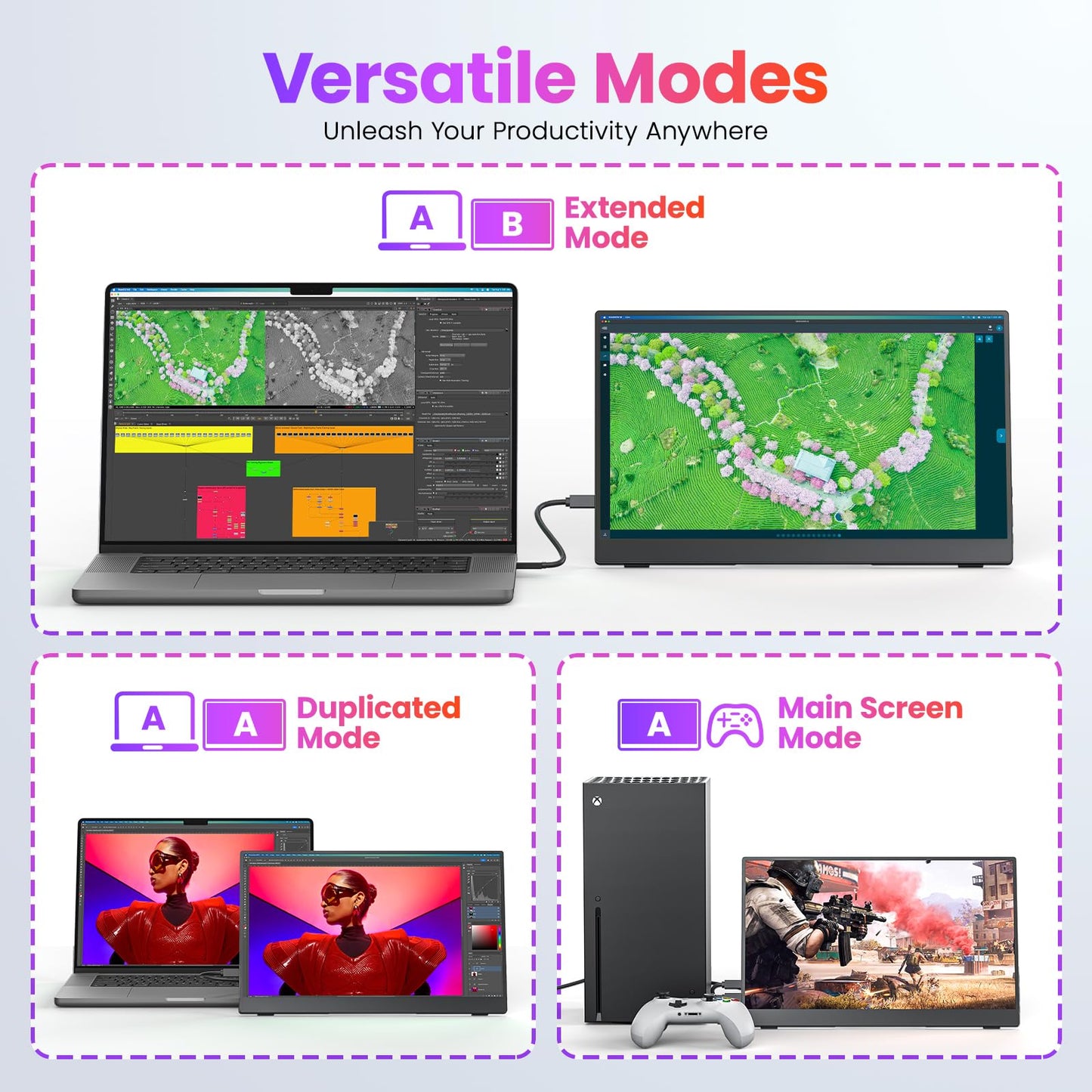 Portable Monitor 15.6" FHD 87% sRGB 60Hz IPS HDR HDMI USB-C Travel Monitor for Laptop MacBook PC Surface PS5 Xbox, External Display with Kickstand & Speakers, VESA Compatible