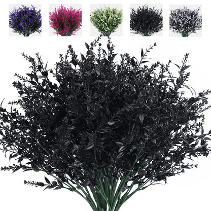 RECUTMS Artificial Flowers Outdoor Fake Plants Artificial Fake Flowers, Faux Outdoor Plastic Plants UV Resistant Shrubs No Fade Faux Plastic Plants Garden Porch Window Box Decorating(Black)