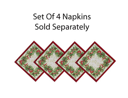 Newbridge Christmas Holly Ribbon Traditions Bordered 60 x 120 Inch Rectangle Fabric Tablecloth, Boughs of Holly and Berry Ribbon Garland Dining Table Cover for Holiday Party