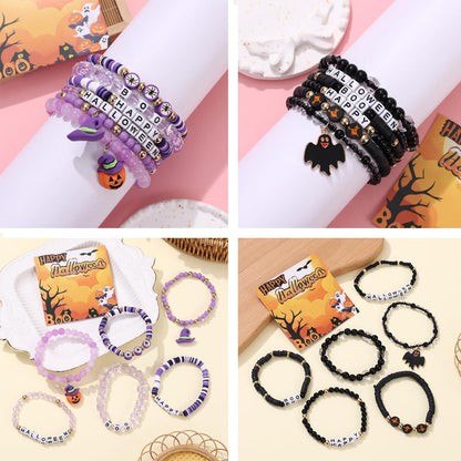 36Pcs Halloween Bracelets for Women Halloween Beads for Bracelets Set Stackable Bracelet Halloween Jewelry Pumpkin Spider Ghost Charms Bracelets BOO Happy Halloween Stretch Bracelets Set Holiday Gift