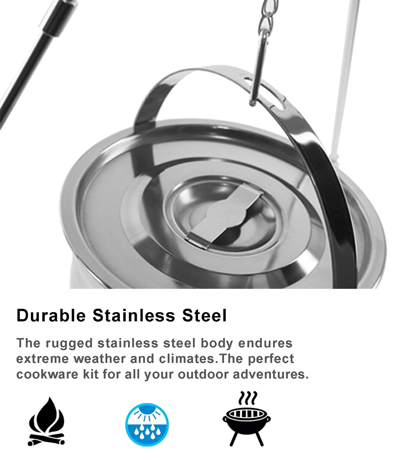 Camping Cookware Set - Compact Stainless Steel Campfire Cooking Pots and Pans | Combo Kit with Travel Tote Bag | Rugged Outdoor 4 Pc Cook Set for Hiking | Barbecues | Beach | Hiking Gear