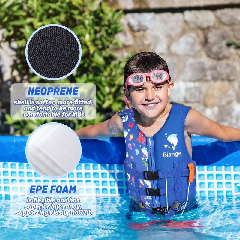 Kids Swim Vest, Child Swimming Jacket Toddler Floaties Swim Float Aid with Emergency Whistle for Boys Girls Ages 1-9 Years Old