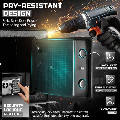 Flexzion Electronic Drop Safe Box with Digital Combination Lock - Cash Safe for Cabinets, Home & Office Security (9"x7"x7"), Black