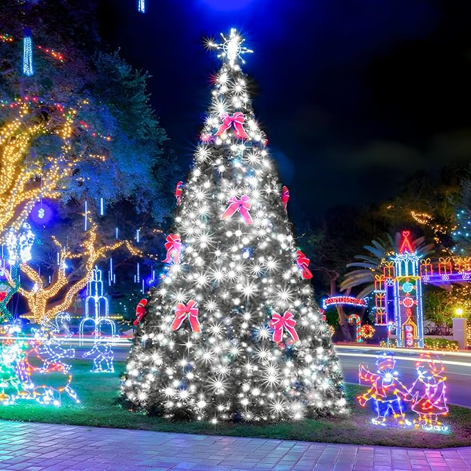 SAUIRS 60FT 160 LED Christmas Lights Outdoor String Lights with 8 Modes Timer Waterproof Fairy Light Plug in for Outside Indoor Party Xmas Palm Tree Yard Wedding Decorations(Cool White)