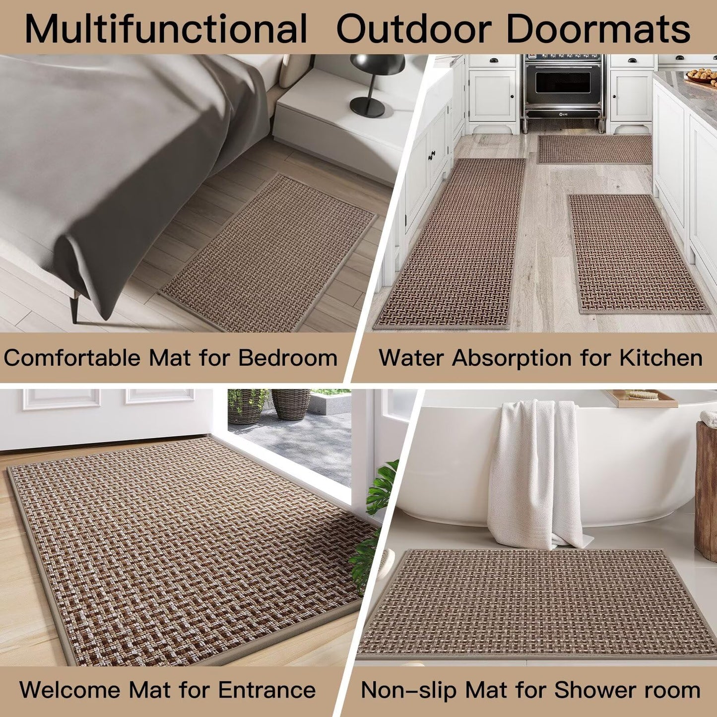 YDKGL Door Mat 24"x35", Dirt Resistant and Absorbent, Non-Slip Rubber Backing Floor Mats, Easy Clean Low-Profile Doormat for Entryway, Front Door, Inside Entrance, Brown