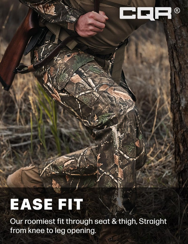 CQR Men's Tactical Pants, Water Resistant Ripstop Cargo Pants, Lightweight EDC Work Hiking Pants, Outdoor Apparel, Duratex Mag Pocket Print Hunting Camo, 30W x 30L