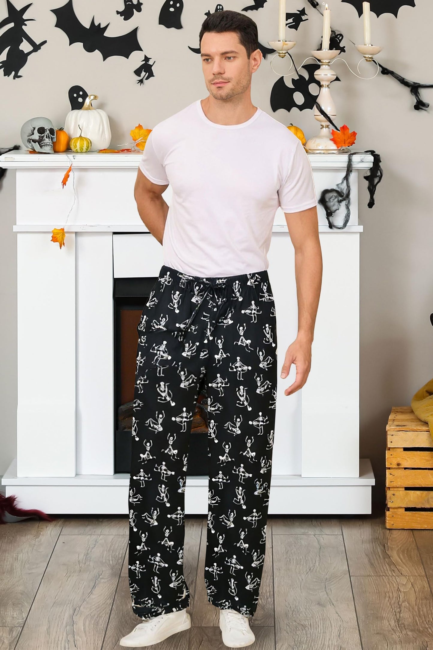 Mens Pajama Pants Christmas Multicolor Ugly Skull Atterned Bottoms Bright Colors Unique Designer Loungewear for Colleage University Theme Parties Halloween