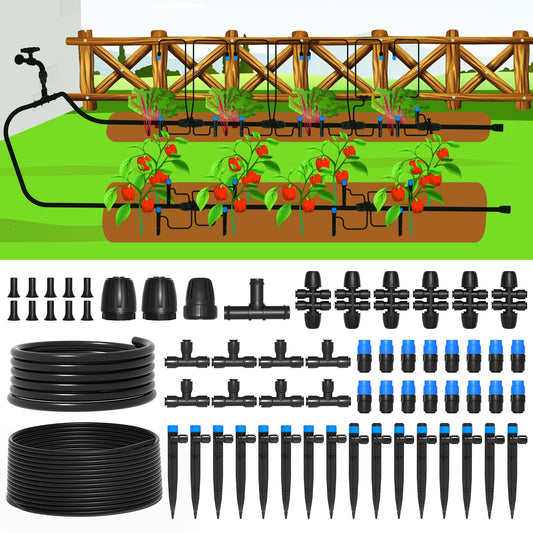 MIXC 247 FT Drip Irrigation System,Quick Connector Garden Watering System Automatic Sprinkler System Kit for Lawn Raised Bed Greenhouse Plant Watering System with 1/4'' Tubing,Drip Emitters,Connectors