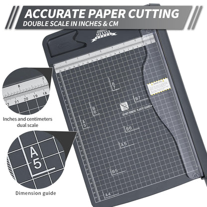 JIELISI Guillotine Paper Cutter Cutting Performance up to 12 Sheets,12 Inch Cut Length Heavy Duty Guillotine Paper Trimmer with Safety Guard and Blade Lock（Dark Gray）
