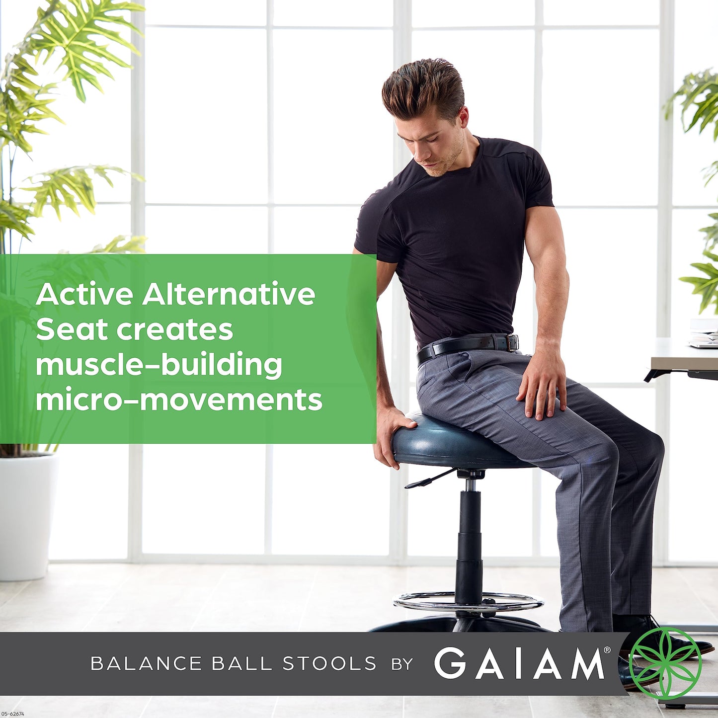 Gaiam Balance Ball Chair Stool, Half-Dome Stability Ball Adjustable Tall Office Sit Stand Swivel Desk Chair Drafting Stool with Round Foot Rest for Standing Desks Home or Office - Black 33