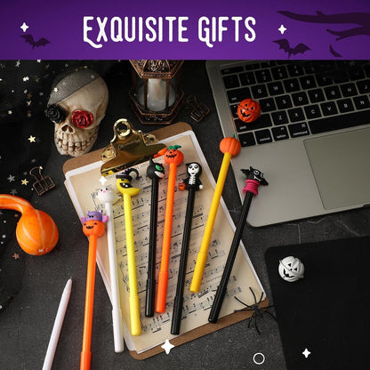 SANNIX 50 Pieces Halloween Pens, Fun Cartoon Pumpkin Ghost Skull Bat Gel Ink RollerBall Pens for Kids Gift School Class Birthday Party Supplies Halloween Party Favors