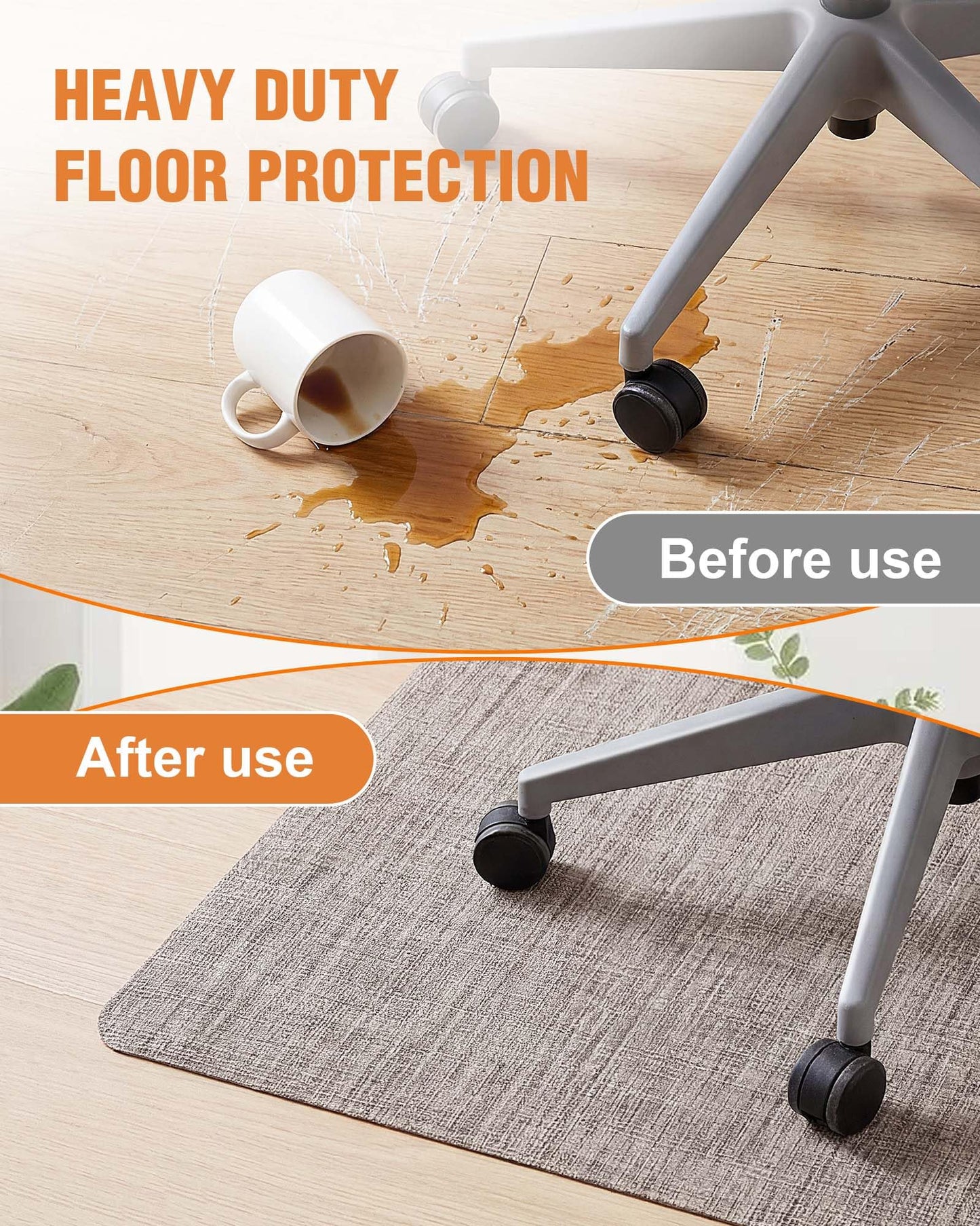 Carvapet Office Chair Mat for Hardwood Floor, 36x48 Inch Heavy Duty Floor Protector, Non Slip Desk Chair Mat for Rolling Computer Gaming Chairs, Easy to Clean Light Brown