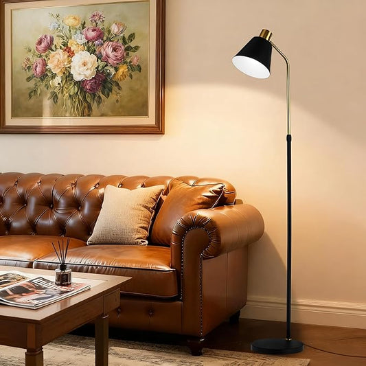 Black Gold Modern Reading Lamps Floor Standing, 12W Dimmable LED Vintage Floor Lamps for Bedroom, Adjustable Heights Antique Industrial Tall Floor Lamp, for Reading Lash Home Corner Living Room