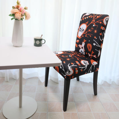 Amonsa Kitchen Dining Room 2 Pcs Chair Covers for Halloween Party Parson Chair Covers Reusable Washable Strech Fabric with Elastic Orange Cute Ghost