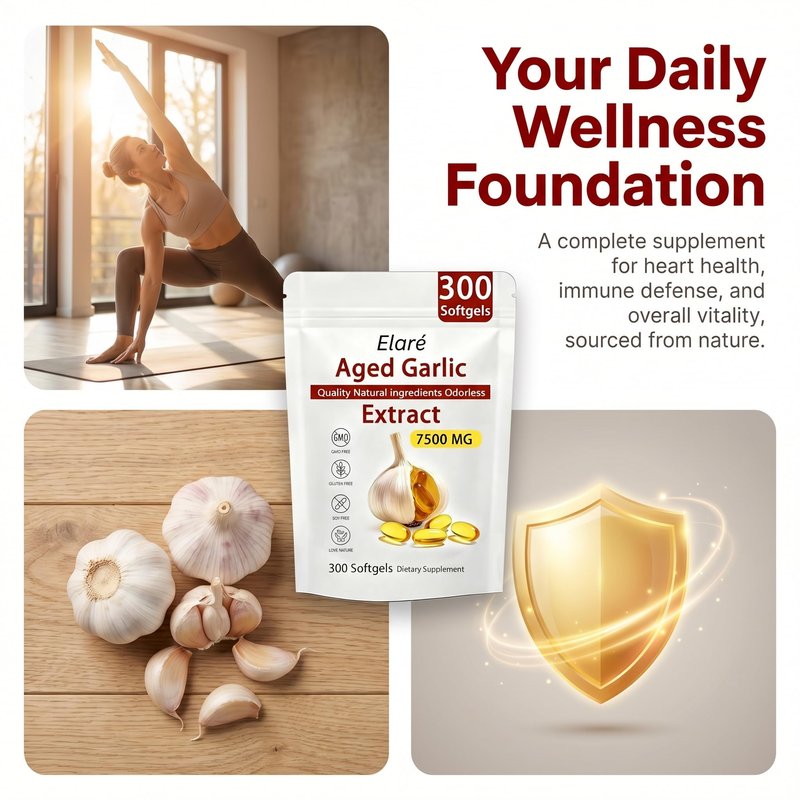 Elare Aged Garlic Extract - Odorless, Organic Garlic Extract Capsules | Heart & Immune Antioxidant Supplements, Vegetarian, All-Natural, Non-GMO, 300 Softgels