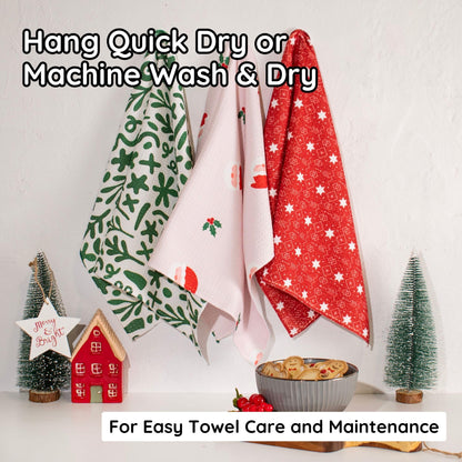 Christmas Kitchen Towels Set of 3 Ho Ho Ho – Microfiber Waffle Weave Dish Towels 16x24, Super Absorbent & Lint-Free Holiday Kitchen Towels for Drying, Cleaning & Christmas Décor